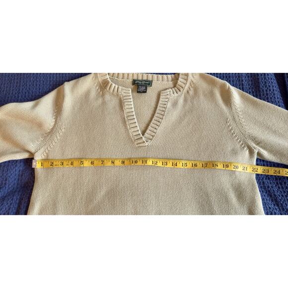 90s Eddie Bauer Sweater V Neck, Relaxed Fit, Slit Slides, Spring Green, Size XL - Picture 5 of 7